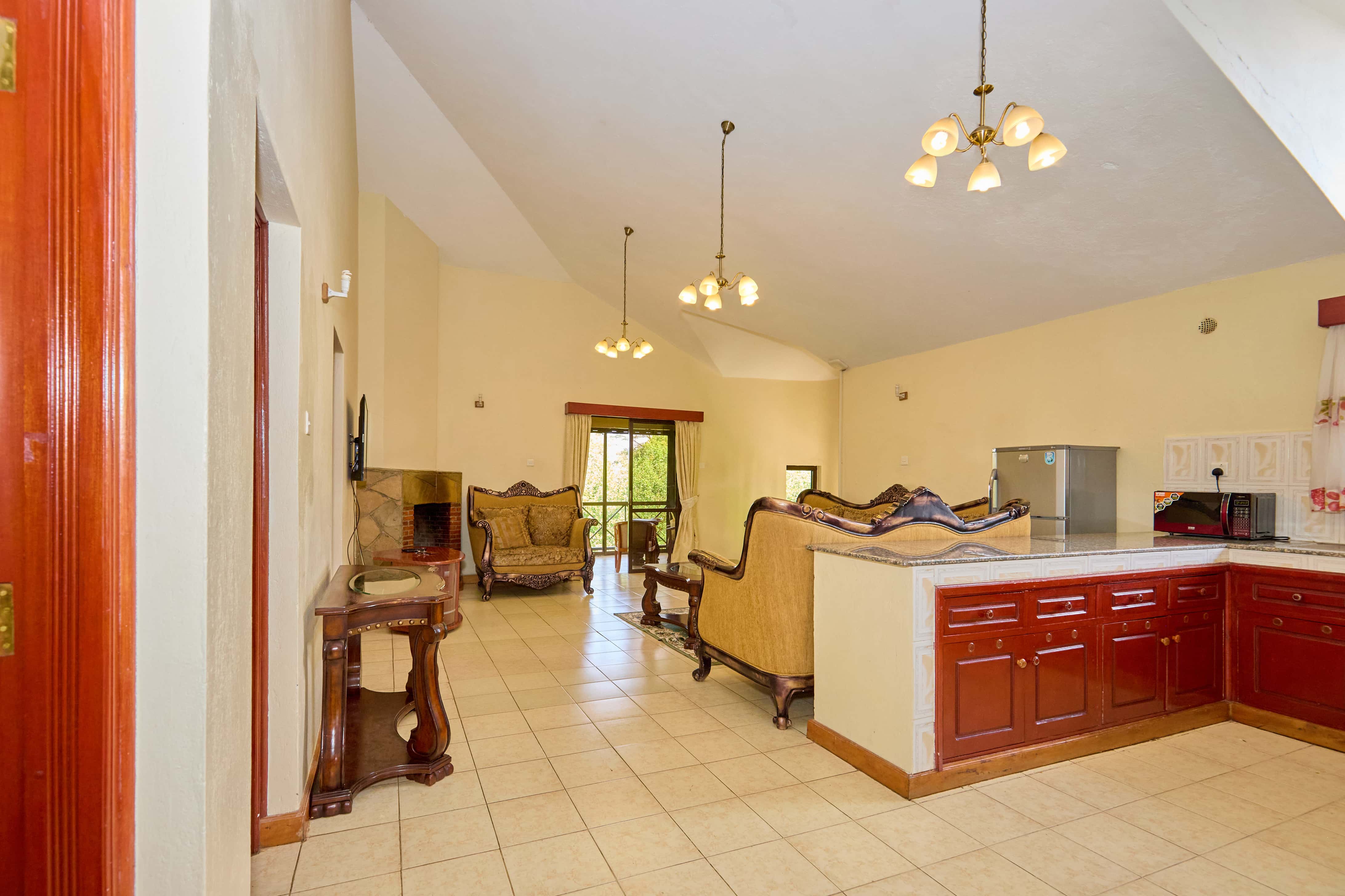 Open plan living area connecting kitchen and living room